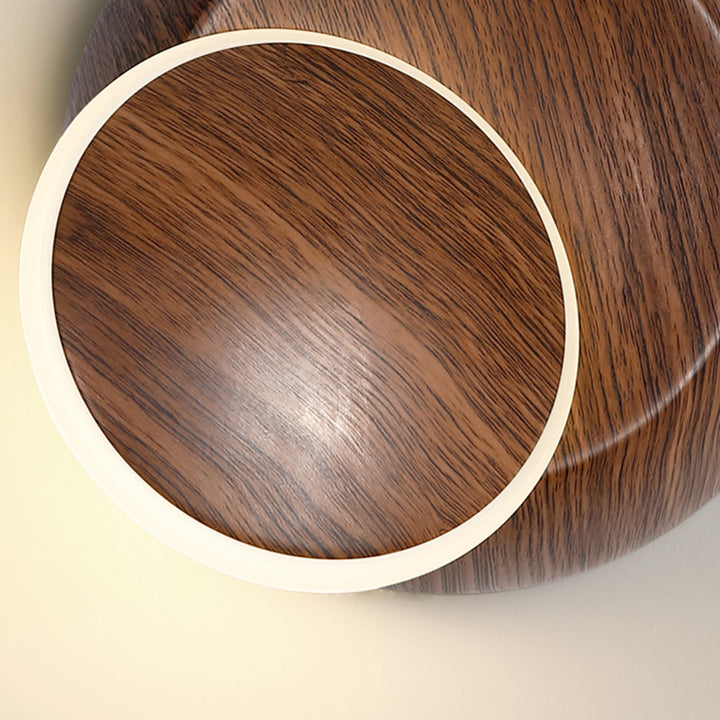 Lampe murale LED contemporaine et créative avec ombre de lune rotative, grain de bois rond, fer et aluminium pour chambre d&