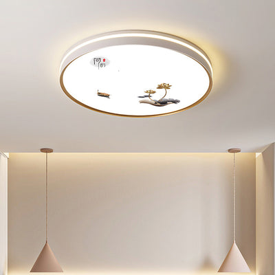 Plafonnier LED en fer, acrylique, aluminium, rond, carré, rectangle, lotus, ligne, style chinois traditionnel pour salon 