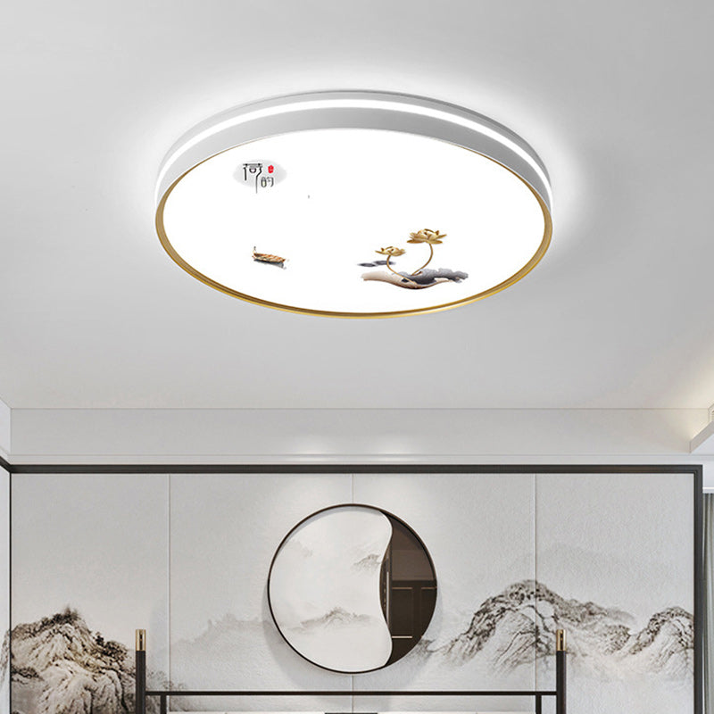 Plafonnier LED en fer, acrylique, aluminium, rond, carré, rectangle, lotus, ligne, style chinois traditionnel pour salon 