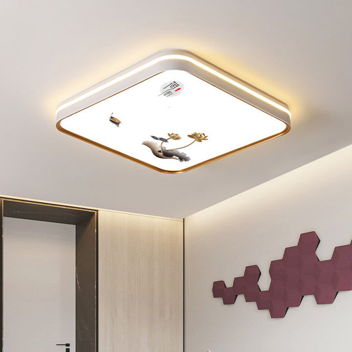 Plafonnier LED en fer, acrylique, aluminium, rond, carré, rectangle, lotus, ligne, style chinois traditionnel pour salon 