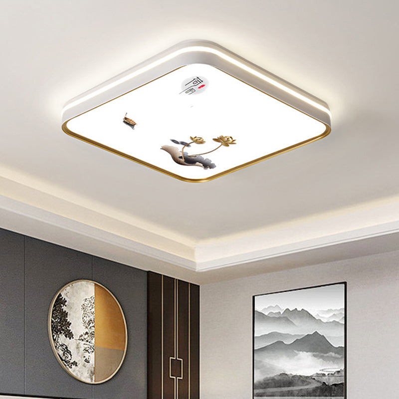 Plafonnier LED en fer, acrylique, aluminium, rond, carré, rectangle, lotus, ligne, style chinois traditionnel pour salon 