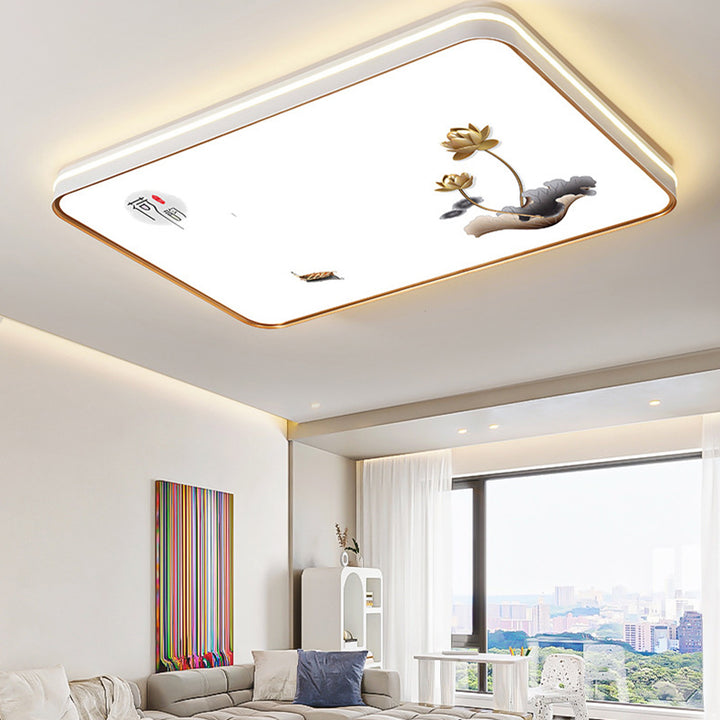 Plafonnier LED en fer, acrylique, aluminium, rond, carré, rectangle, lotus, ligne, style chinois traditionnel pour salon 