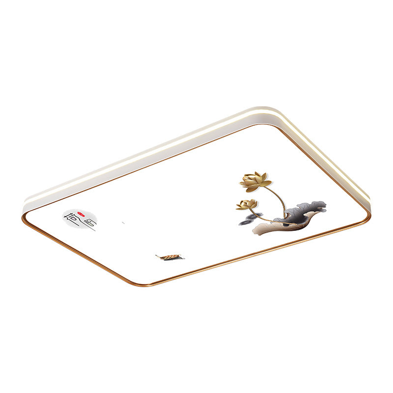 Plafonnier LED en fer, acrylique, aluminium, rond, carré, rectangle, lotus, ligne, style chinois traditionnel pour salon 