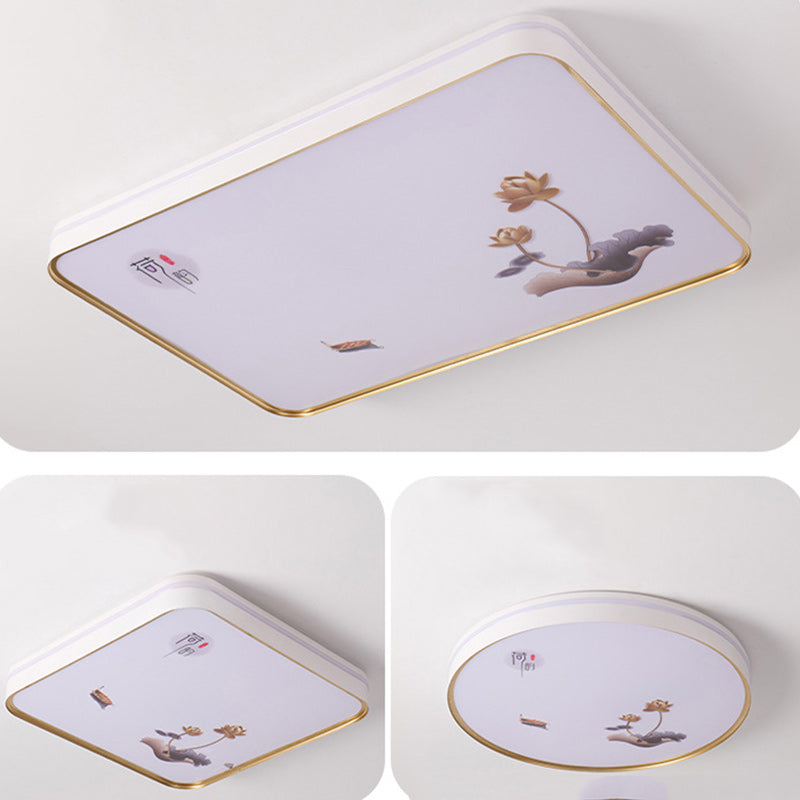Plafonnier LED en fer, acrylique, aluminium, rond, carré, rectangle, lotus, ligne, style chinois traditionnel pour salon 