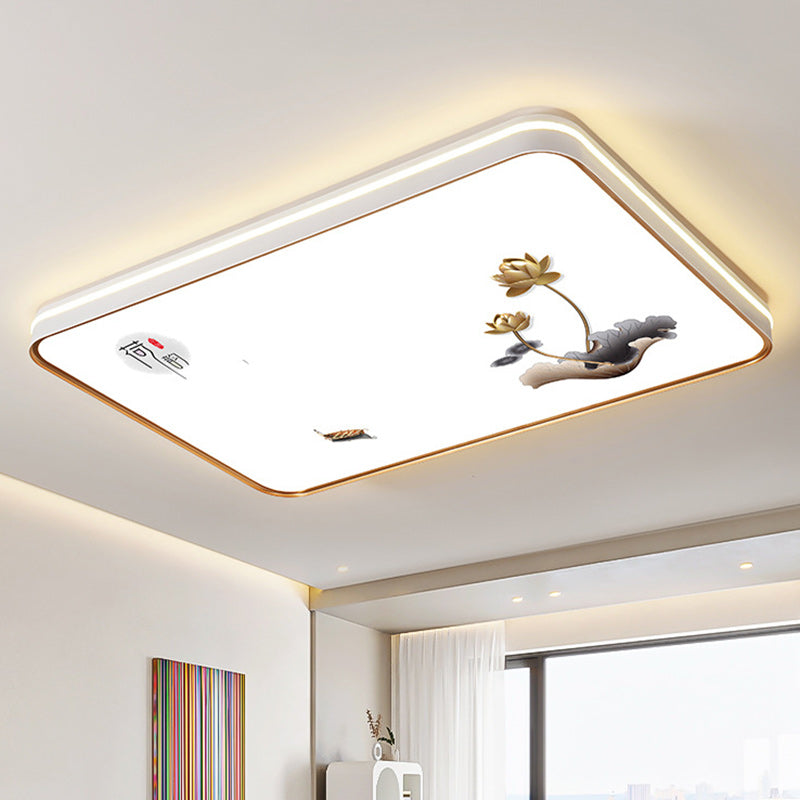 Plafonnier LED en fer, acrylique, aluminium, rond, carré, rectangle, lotus, ligne, style chinois traditionnel pour salon 