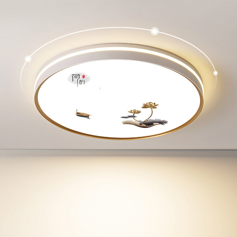 Plafonnier LED en fer, acrylique, aluminium, rond, carré, rectangle, lotus, ligne, style chinois traditionnel pour salon 