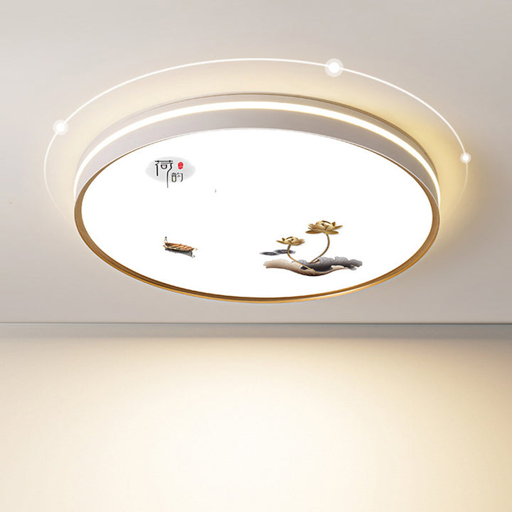 Plafonnier LED en fer, acrylique, aluminium, rond, carré, rectangle, lotus, ligne, style chinois traditionnel pour salon 