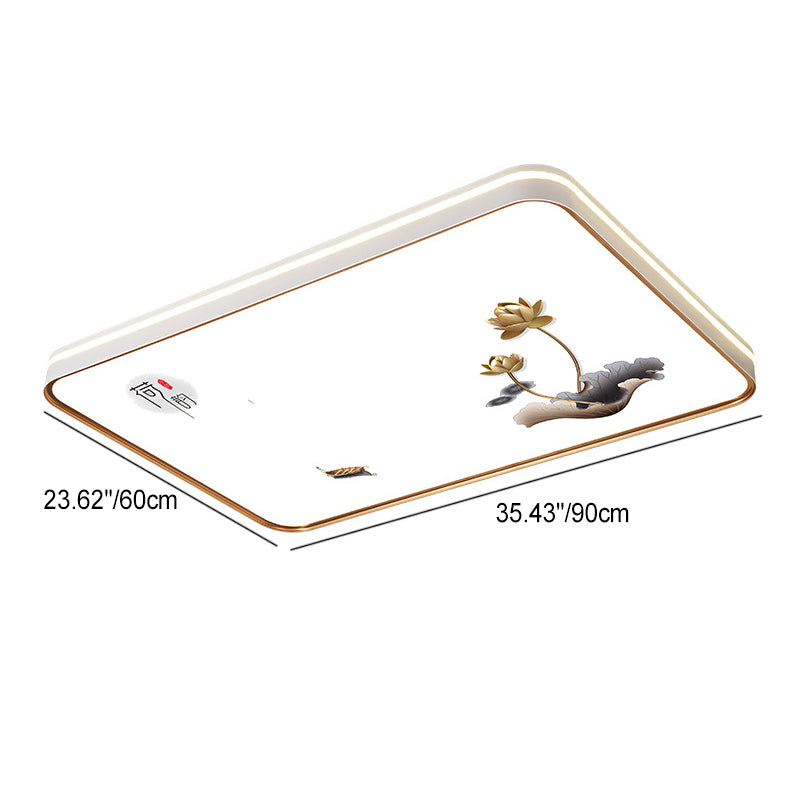 Plafonnier LED en fer, acrylique, aluminium, rond, carré, rectangle, lotus, ligne, style chinois traditionnel pour salon 