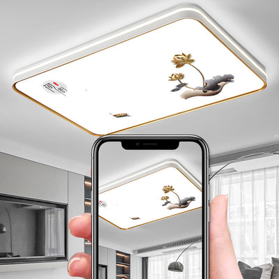 Plafonnier LED en fer, acrylique, aluminium, rond, carré, rectangle, lotus, ligne, style chinois traditionnel pour salon 