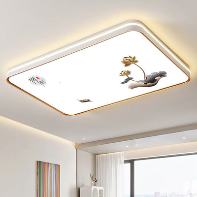 Plafonnier LED en fer, acrylique, aluminium, rond, carré, rectangle, lotus, ligne, style chinois traditionnel pour salon 