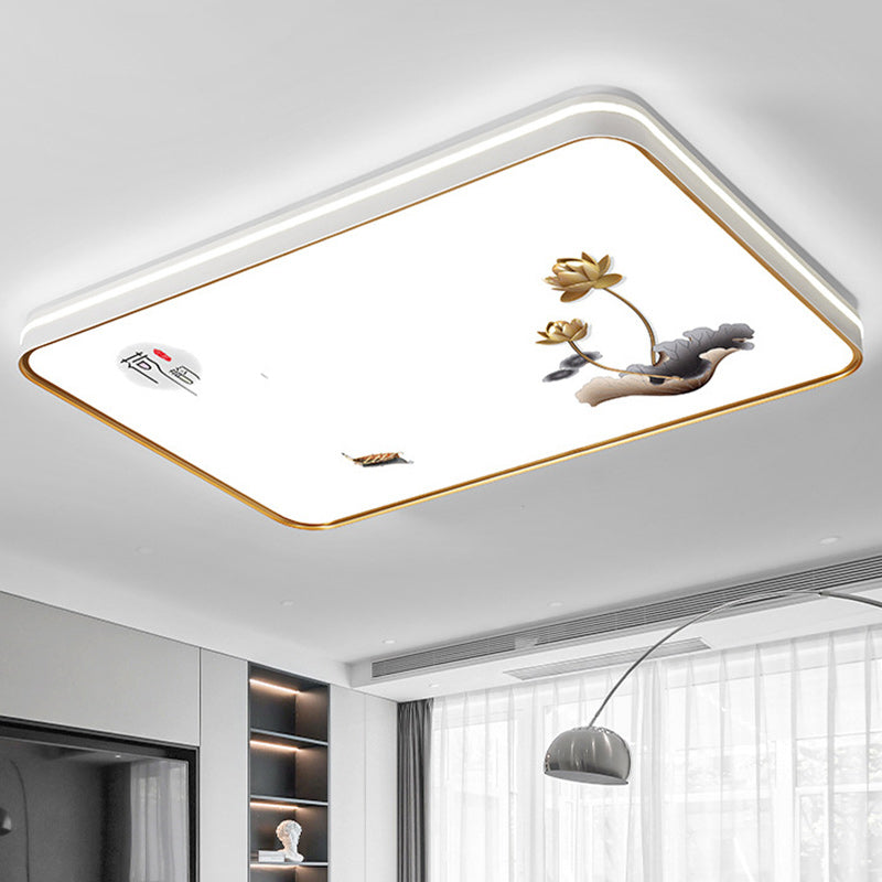 Plafonnier LED en fer, acrylique, aluminium, rond, carré, rectangle, lotus, ligne, style chinois traditionnel pour salon 