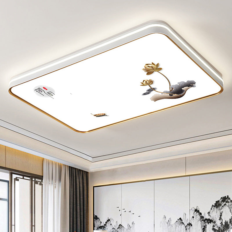 Plafonnier LED en fer, acrylique, aluminium, rond, carré, rectangle, lotus, ligne, style chinois traditionnel pour salon 