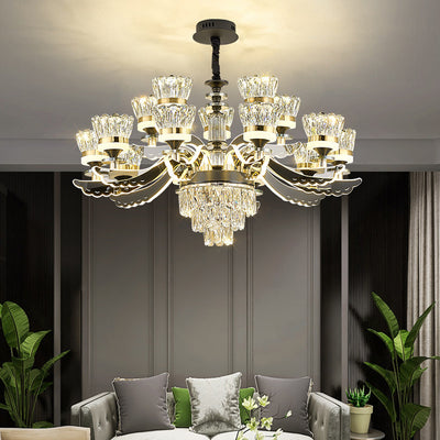 Modern Luxury Candle Crystal Stainless Steel Acrylic LED Chandelier For Living Room