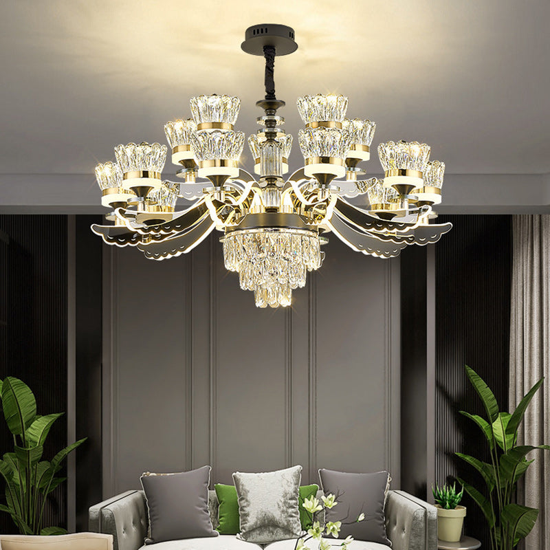Modern Luxury Candle Crystal Stainless Steel Acrylic LED Chandelier For Living Room