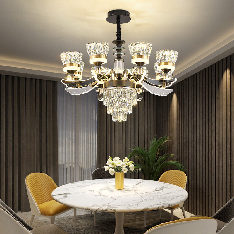 Modern Luxury Candle Crystal Stainless Steel Acrylic LED Chandelier For Living Room