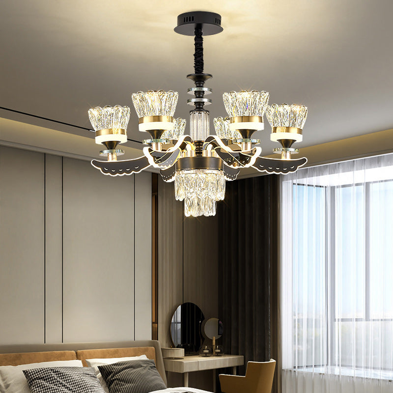 Modern Luxury Candle Crystal Stainless Steel Acrylic LED Chandelier For Living Room