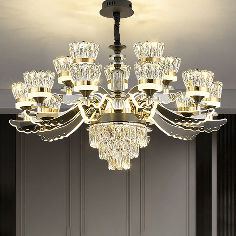 Modern Luxury Candle Crystal Stainless Steel Acrylic LED Chandelier For Living Room