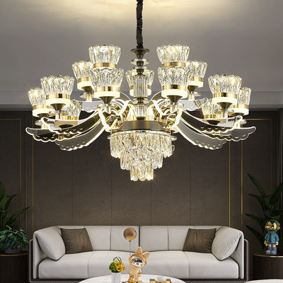Modern Luxury Candle Crystal Stainless Steel Acrylic LED Chandelier For Living Room