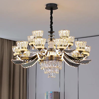 Modern Luxury Candle Crystal Stainless Steel Acrylic LED Chandelier For Living Room