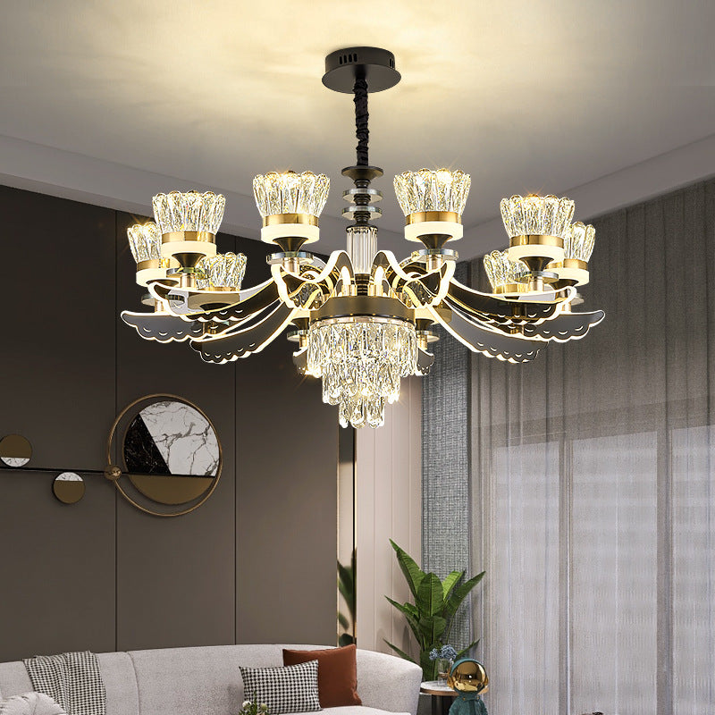 Modern Luxury Candle Crystal Stainless Steel Acrylic LED Chandelier For Living Room