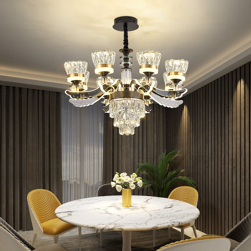 Modern Luxury Candle Crystal Stainless Steel Acrylic LED Chandelier For Living Room