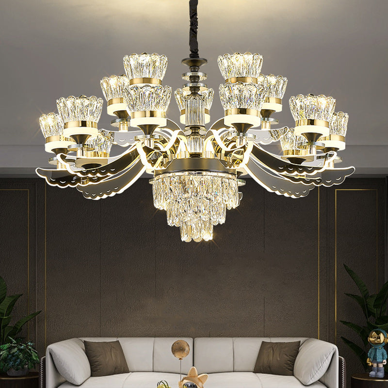 Modern Luxury Candle Crystal Stainless Steel Acrylic LED Chandelier For Living Room