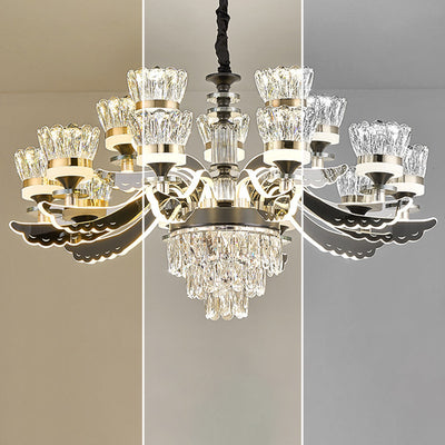Modern Luxury Candle Crystal Stainless Steel Acrylic LED Chandelier For Living Room