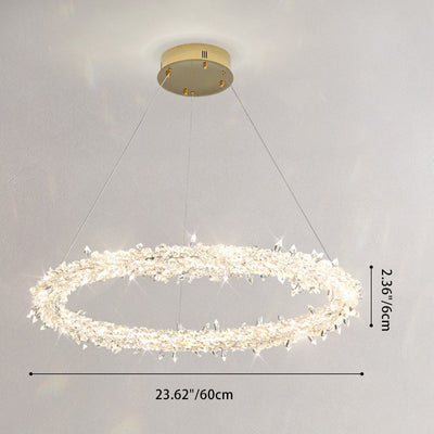 Lustre LED moderne de luxe en forme d'anneau en cristal pour salon 
