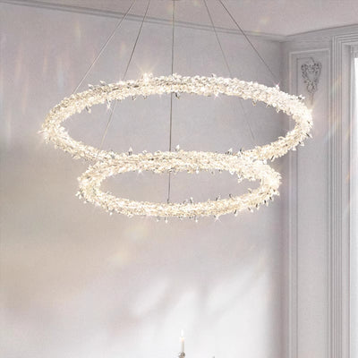 Lustre LED moderne de luxe en forme d'anneau en cristal pour salon 