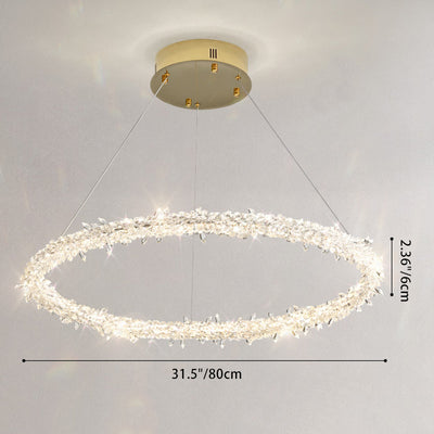 Lustre LED moderne de luxe en forme d'anneau en cristal pour salon 