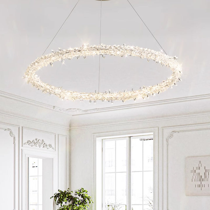 ثريا LED بتصميم عصري فاخر على شكل حلقة كريستال مستديرة لغرفة المعيشة 