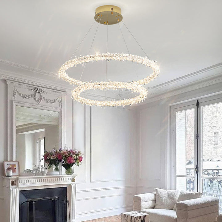 ثريا LED بتصميم عصري فاخر على شكل حلقة كريستال مستديرة لغرفة المعيشة 