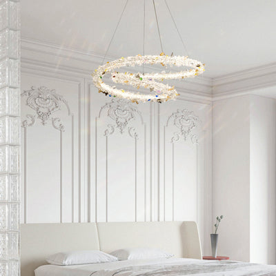 Lustre LED moderne de luxe en forme d'anneau en cristal pour salon 