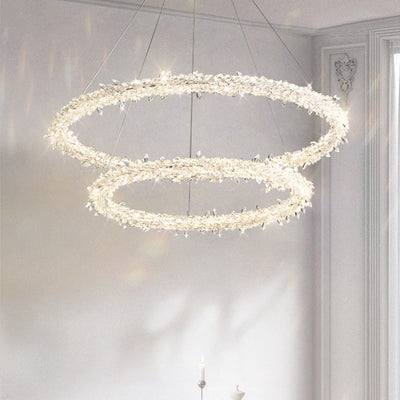 Lustre LED moderne de luxe en forme d'anneau en cristal pour salon 
