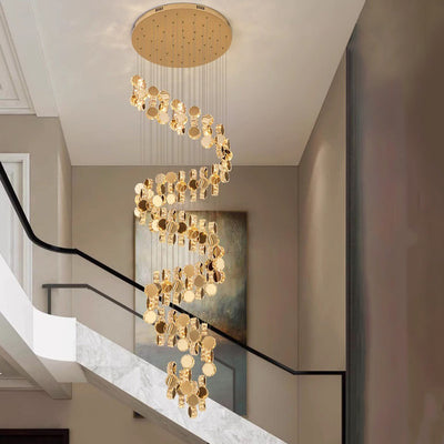Modern Luxury Spiral Staircase Hanging Long Round Crystal Stainless Steel Loft LED Chandelier For Living Room