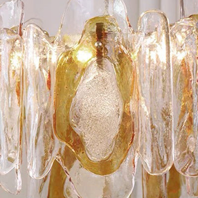 Lustre en verre ambre ondulé fait main avec branche de luxe moderne en fer à 6 lumières pour le salon 