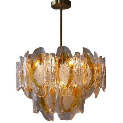 Lustre en verre ambre ondulé fait main avec branche de luxe moderne en fer à 6 lumières pour le salon 