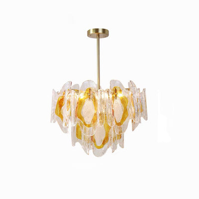 Lustre en verre ambre ondulé fait main avec branche de luxe moderne en fer à 6 lumières pour le salon 