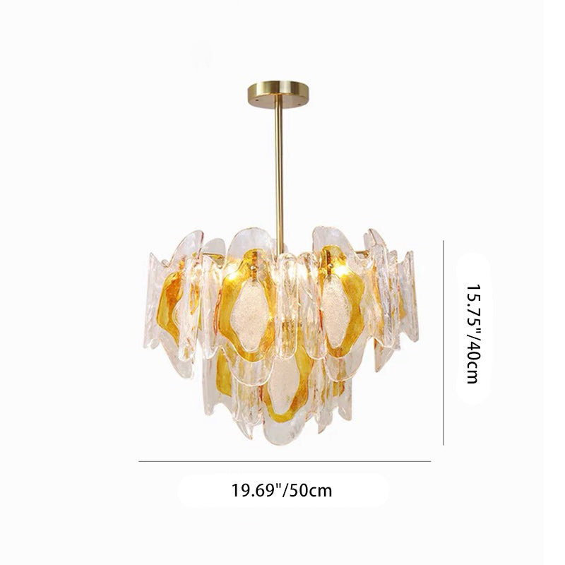 Lustre en verre ambre ondulé fait main avec branche de luxe moderne en fer à 6 lumières pour le salon 