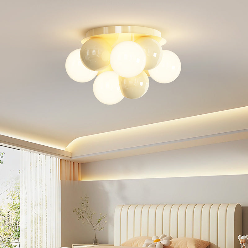Contemporary Nordic Kids Iron Glass Ball Round Base 5-Light Semi-Flush Mount Ceiling Light For Bedroom