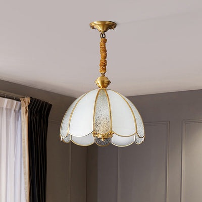 Modern Luxury Flower Shape Frosted Diamond Glass Brass 1/3-Light Pendant Light For Living Room