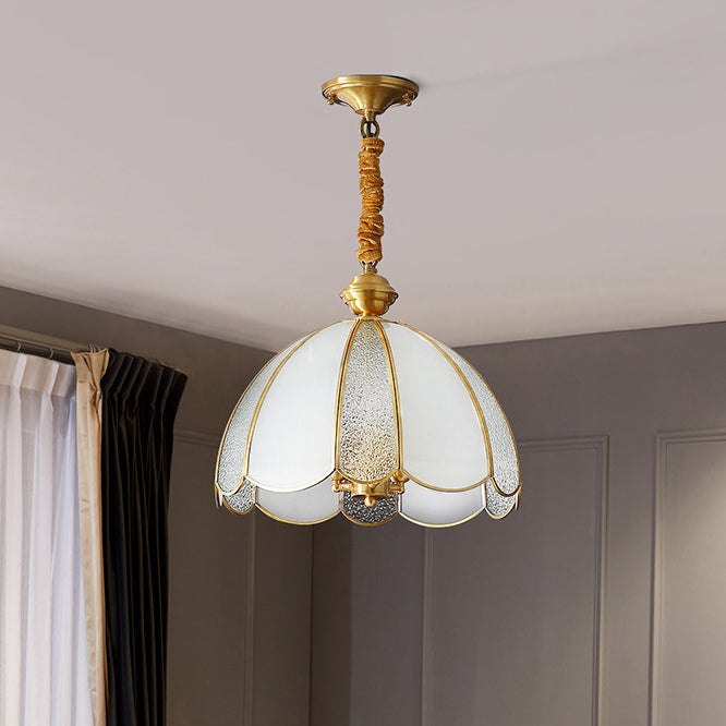 Modern Luxury Flower Shape Frosted Diamond Glass Brass 1/3-Light Pendant Light For Living Room