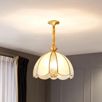 Modern Luxury Flower Shape Frosted Diamond Glass Brass 1/3-Light Pendant Light For Living Room