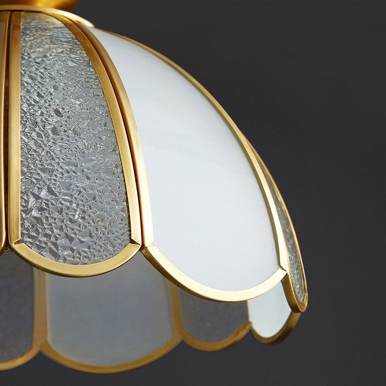 Modern Luxury Flower Shape Frosted Diamond Glass Brass 1/3-Light Pendant Light For Living Room