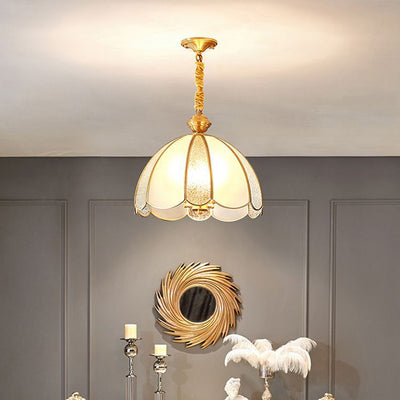 Modern Luxury Flower Shape Frosted Diamond Glass Brass 1/3-Light Pendant Light For Living Room