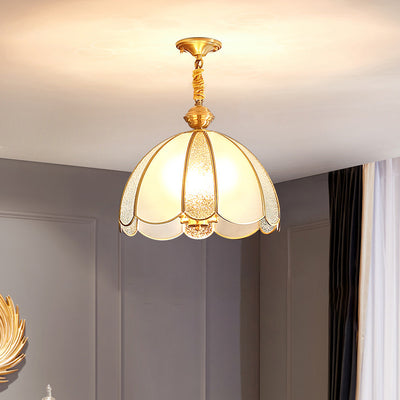 Modern Luxury Flower Shape Frosted Diamond Glass Brass 1/3-Light Pendant Light For Living Room