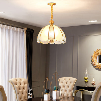 Modern Luxury Flower Shape Frosted Diamond Glass Brass 1/3-Light Pendant Light For Living Room