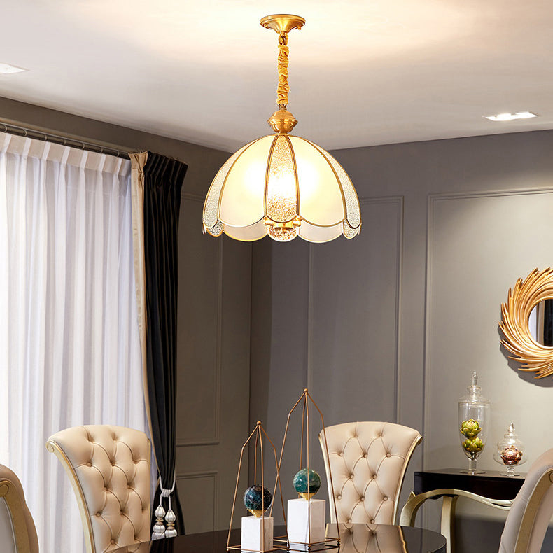 Modern Luxury Flower Shape Frosted Diamond Glass Brass 1/3-Light Pendant Light For Living Room