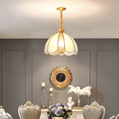 Modern Luxury Flower Shape Frosted Diamond Glass Brass 1/3-Light Pendant Light For Living Room