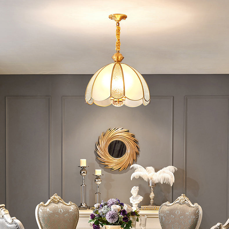 Modern Luxury Flower Shape Frosted Diamond Glass Brass 1/3-Light Pendant Light For Living Room